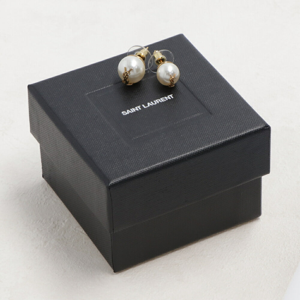 サンローラン SAINT LAURENT アクセサリー ピアス・イヤリング レディース  ゴールド 真鍮 ガラス カサンドラロゴ パール アシンメトリー ピアス 691563