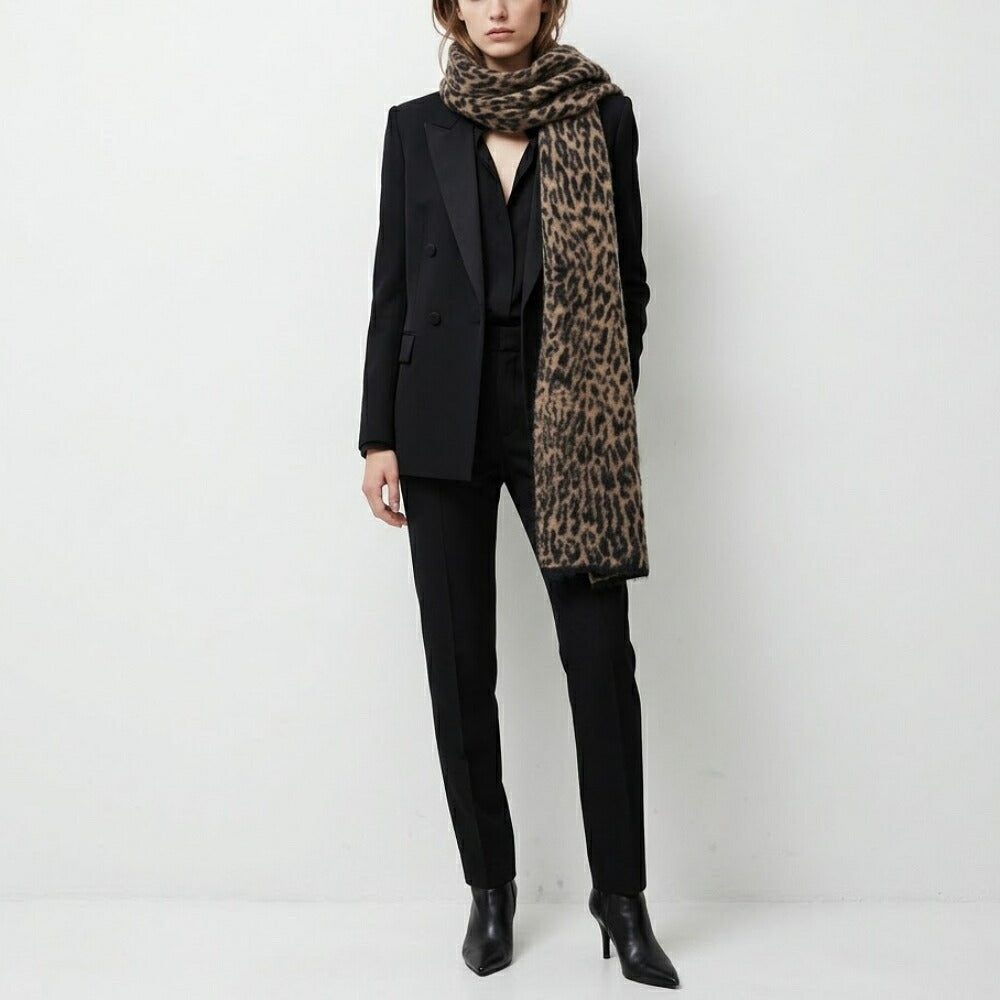 SAINT LAURENT サンローラン レディース マフラー・ストール・スカーフ マフラー ブラウン系 モヘア ヒョウ柄 アニマル スカーフ 801972 3YQ31