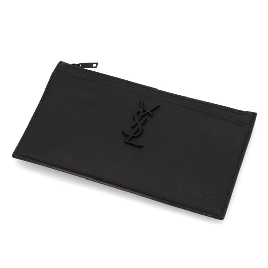 サンローラン SAINT LAURENT バッグ クラッチバッグ ユニセックス ブラック レザー ロゴ 型押し ポーチ メンズ レディース
