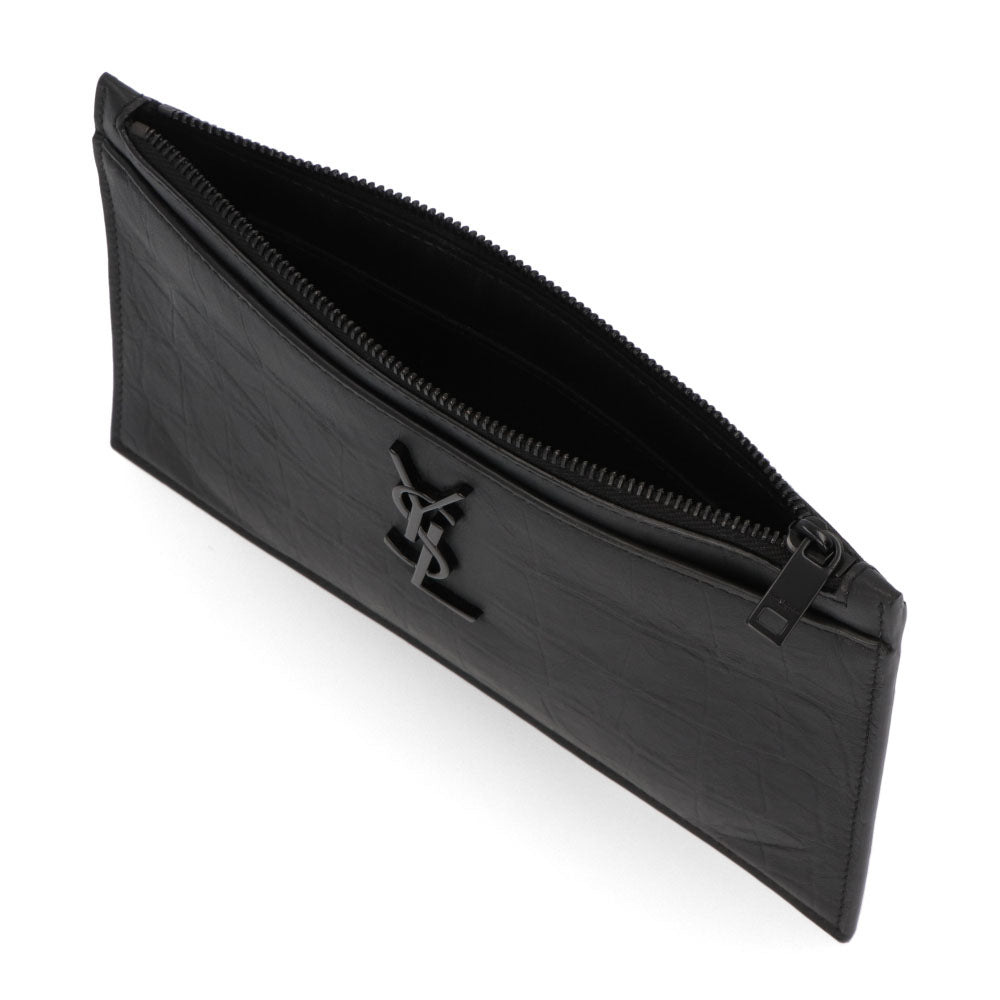 サンローラン SAINT LAURENT バッグ クラッチバッグ ユニセックス ブラック レザー ロゴ 型押し ポーチ メンズ レディース