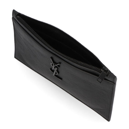 サンローラン SAINT LAURENT バッグ クラッチバッグ ユニセックス ブラック レザー ロゴ 型押し ポーチ メンズ レディース