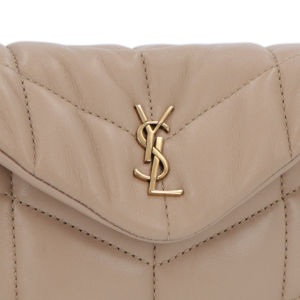 サンローラン SAINT LAURENT バッグ クラッチ レディース ダークベージュ ラムスキン ポーチ ロゴ パファー