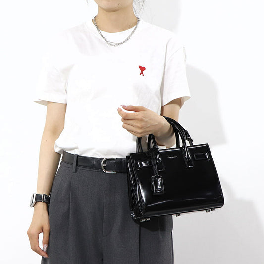 サンローラン SAINT LAURENT バッグ ハンドバッグ レディース サック ドジュール ナノ ブラック パテン トレザー ショルダーバッグ 2way エナメル ロゴ チャーム付き 鞄 398711 AAB9H