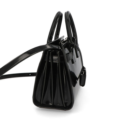 サンローラン SAINT LAURENT バッグ ハンドバッグ レディース サック ドジュール ナノ ブラック パテン トレザー ショルダーバッグ 2way エナメル ロゴ チャーム付き 鞄 398711 AAB9H