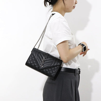 サンローラン SAINT LAURENT バッグ ショルダーバッグ レディース ENVELOPE SMALL エンベロープ スモール  ブラック カーフ レザー カサンドラロゴ 鞄 チェーンショルダー シルバー金具 キルティング 600195 BOW92