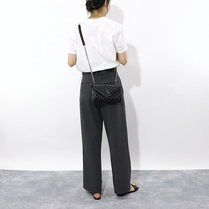 サンローラン SAINT LAURENT バッグ ショルダーバッグ レディース ENVELOPE SMALL エンベロープ スモール  ブラック カーフ レザー カサンドラロゴ 鞄 チェーンショルダー シルバー金具 キルティング 600195 BOW92