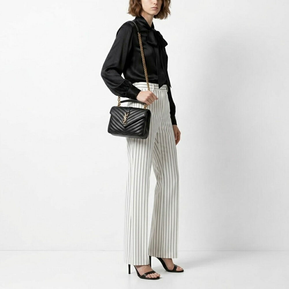 SAINT LAURENT ショルダーバッグ ブラック ラムスキン シェブロンキルティング YSLモノグラム ハンドバッグ 600279 BRM07