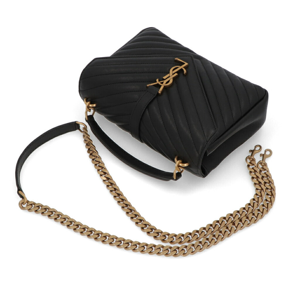 SAINT LAURENT ショルダーバッグ ブラック ラムスキン シェブロンキルティング YSLモノグラム ハンドバッグ 600279 BRM07