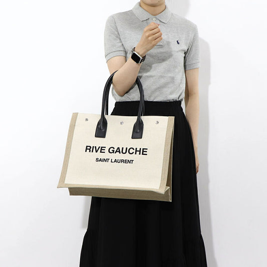 サンローラン SAINT LAURENT バッグ トートバッグ レディース RIVE GAUCHE TOTE リヴ ゴーシュ トート ベージュ系 キャンバス リネン A4対応 横型 大容量 617481 FAAVU