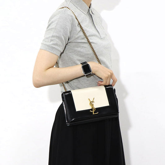 サンローラン SAINT LAURENT バッグ ショルダーバッグ レディース KATE NAPPA ケイト ナッパ オフホワイト×ブラック パテント ナッパ レザー ハンドバッグ 2way バイカラー カサンドラロゴ チェーン 鞄 742580 AAB4D