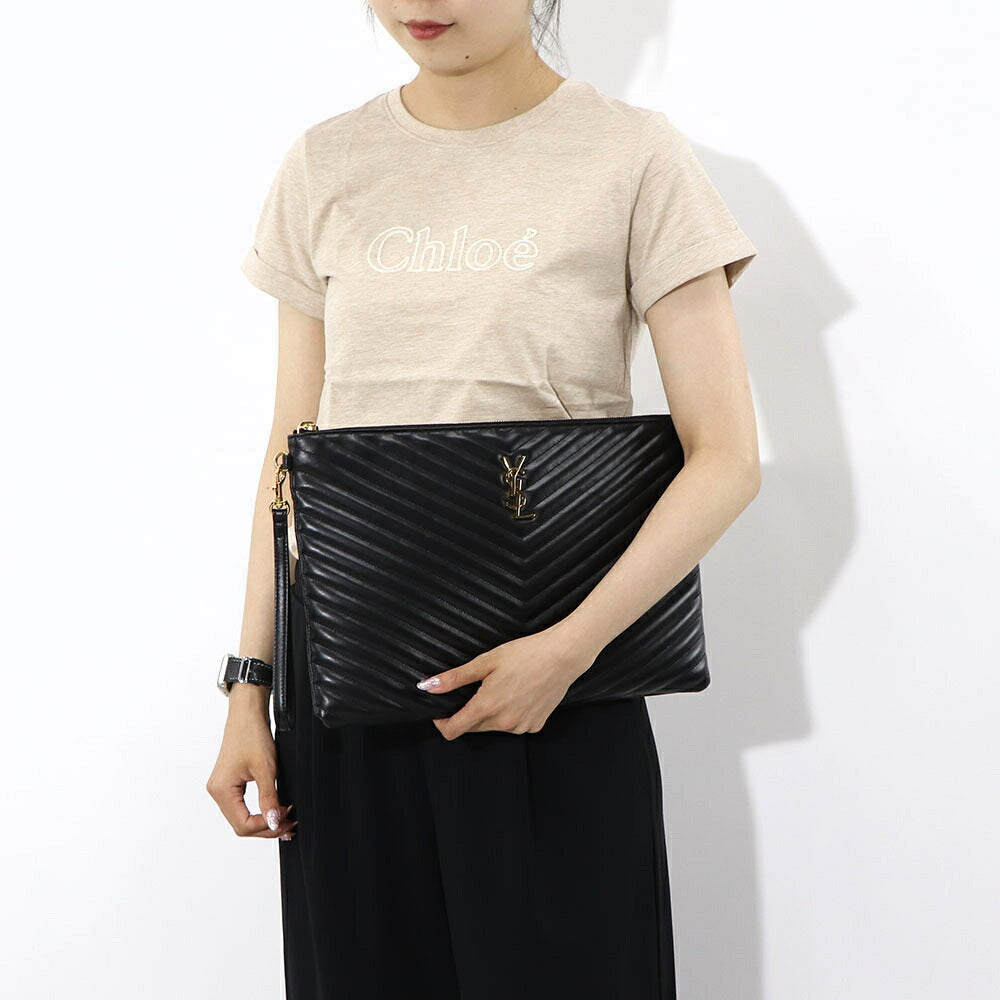 サンローラン SAINT LAURENT バッグ クラッチバッグ レディース POUCH MONOGRAM ポーチ モノグラム ブラック カーフレザー カサンドラロゴ A4対応 横型 ストラップ付き 鞄 440222 CWU01