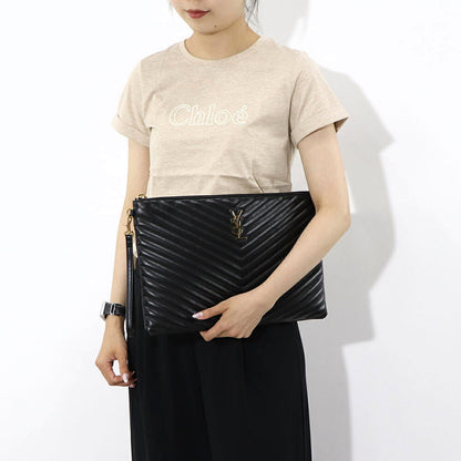 サンローラン SAINT LAURENT バッグ クラッチバッグ レディース POUCH MONOGRAM ポーチ モノグラム ブラック カーフレザー カサンドラロゴ A4対応 横型 ストラップ付き 鞄 440222 CWU01