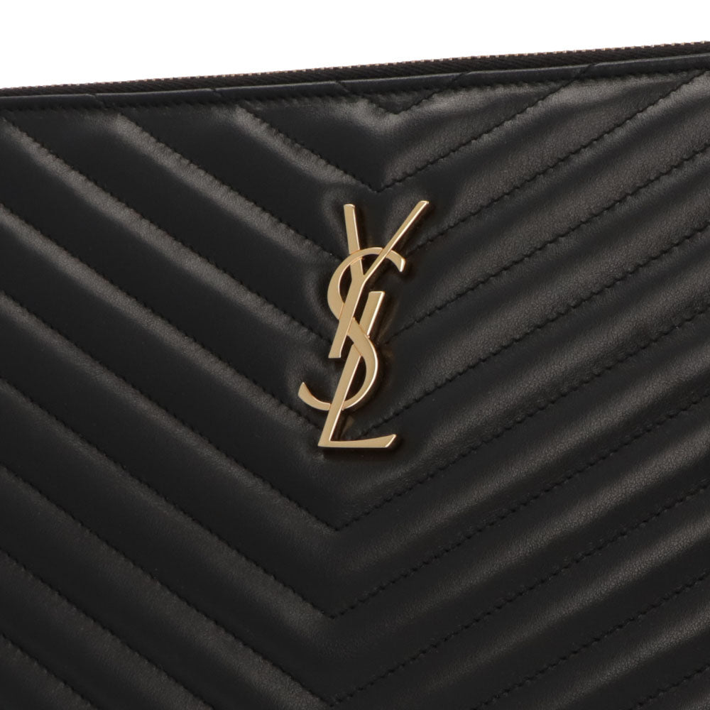 サンローラン SAINT LAURENT バッグ クラッチバッグ レディース POUCH MONOGRAM ポーチ モノグラム ブラック カーフレザー カサンドラロゴ A4対応 横型 ストラップ付き 鞄 440222 CWU01