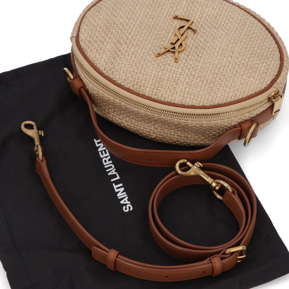 サンローラン SAINT LAURENT バッグ ショルダーバッグ レディース CAMERA BAG ROUND カメラバッグ ラウンド ベージュ×ブラウン レザー ハンドバッグ 2way カサンドラロゴ 鞄 744579 FABZ3