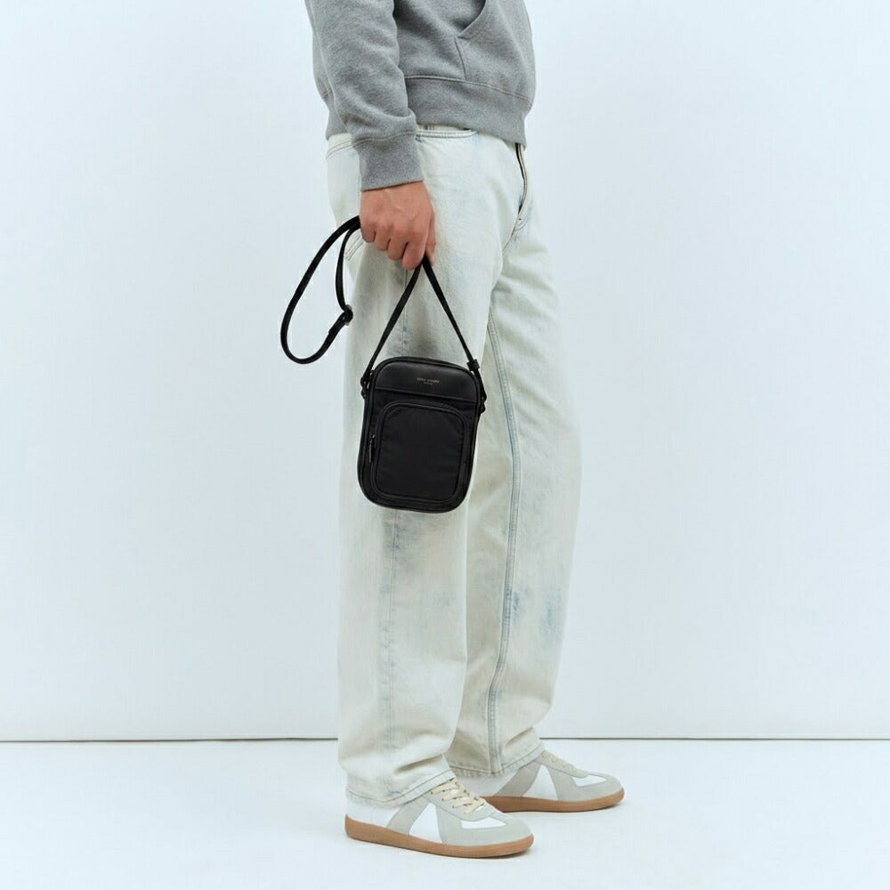 SAINT LAURENT バッグ ショルダーバッグ メンズ  ブラック ポリアミド レザー PHONE POUCH CITY 79661 AADBA
