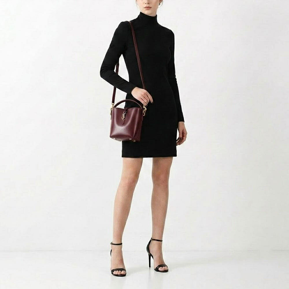 サンローラン SAINT LAURENT バッグ ショルダーバッグ レディース  1000 3360 ボルドー カーフスキンレザー LE37 ミニバケットバッグ 765870