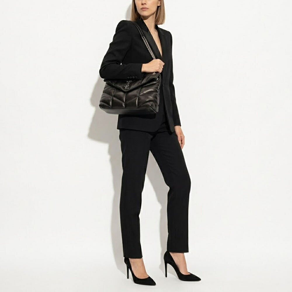 SAINT LAURENT サンローラン レディース バッグ ショルダーバッグ ルル パファー ブラック ラムスキン チェーンショルダー 577475 1EL00
