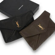 SAINT LAURENT サンローラン レディース バッグ クラッチバッグ エンベロープ ブラック カーキブラウン ラムスキン ポーチ 769307 AACYT