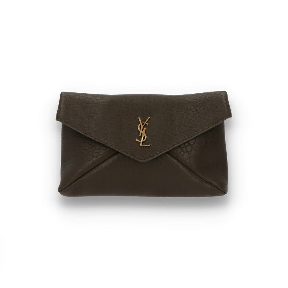 SAINT LAURENT サンローラン レディース バッグ クラッチバッグ エンベロープ ブラック カーキブラウン ラムスキン ポーチ 769307 AACYT