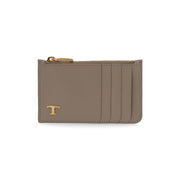 TOD'S 小銭入れ・コインケース グレージュ レザーケース ジップカードケース ロゴ XAMTSYF8300RLOTODS