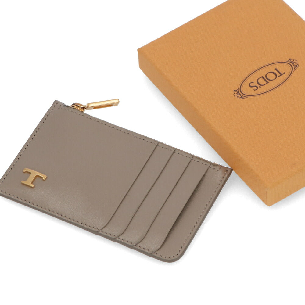 TOD'S 小銭入れ・コインケース グレージュ レザーケース ジップカードケース ロゴ XAMTSYF8300RLOTODS