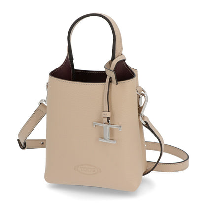 TOD'S ハンドレザー マイクロ クリーム系 レザー ロゴ ショルダーTタイムレス