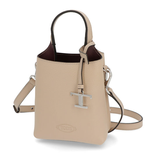 TOD'S ハンドレザー マイクロ クリーム系 レザー ロゴ ショルダーTタイムレス