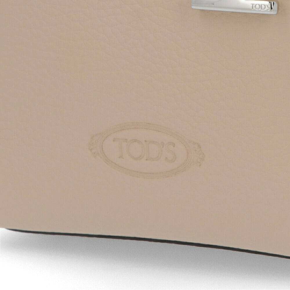 TOD'S ハンドレザー マイクロ クリーム系 レザー ロゴ ショルダーTタイムレス