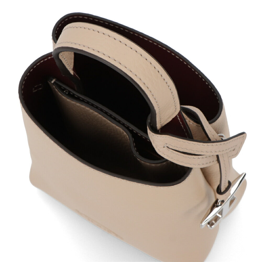 TOD'S ハンドレザー マイクロ クリーム系 レザー ロゴ ショルダーTタイムレス