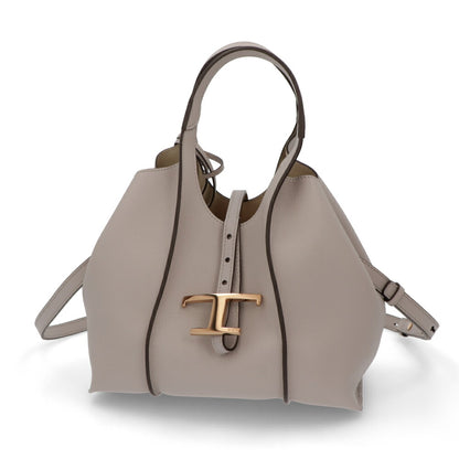 TOD'S ハンドT タイムレス レザー ショッピング ミニ グレー系 ベージュ系 レザー ロゴ ショルダーTタイムレス