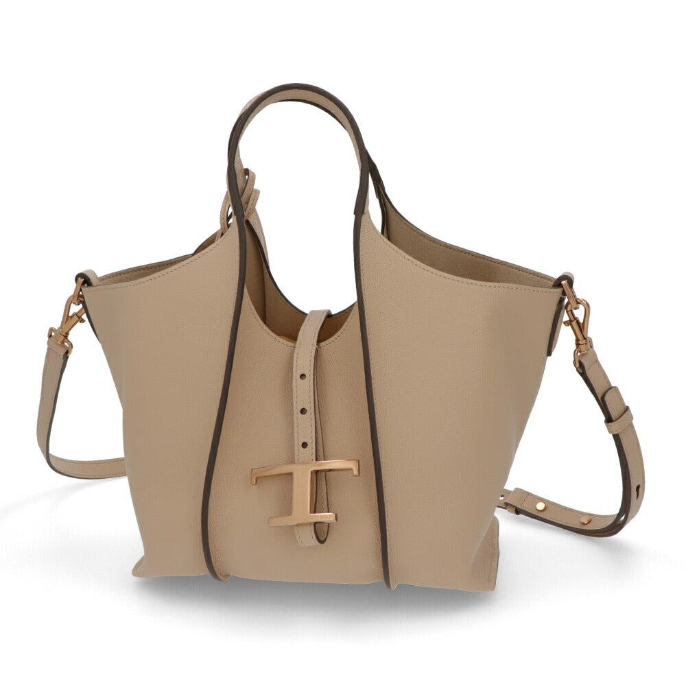 TOD'S ハンドT タイムレス レザー ショッピング ミニ グレー系 ベージュ系 レザー ロゴ ショルダーTタイムレス