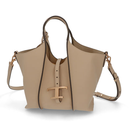 TOD'S ハンドT タイムレス レザー ショッピング ミニ グレー系 ベージュ系 レザー ロゴ ショルダーTタイムレス