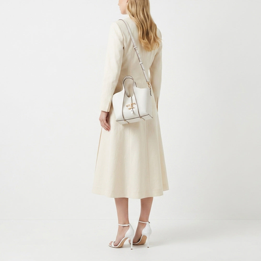 TOD'S トッズ レディース バッグ トートバッグ T タイムレス ホワイト レザー ゴールド金具 ミニ ショルダー2WAY XBWTSBA9100Q8E