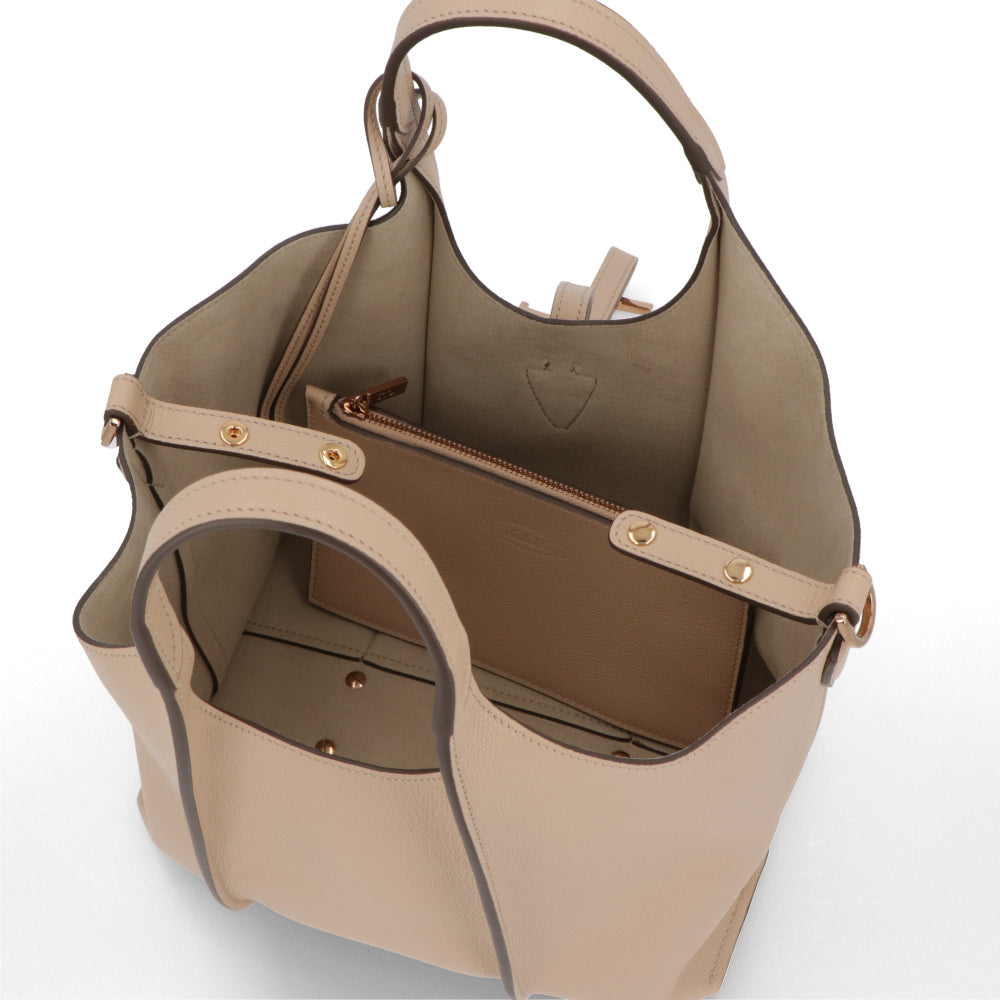 TOD'S トッズ  ハンドT タイムレス レザー ショッピング ミニ グレー系 ベージュ系 レザー ロゴ ショルダーTタイムレス