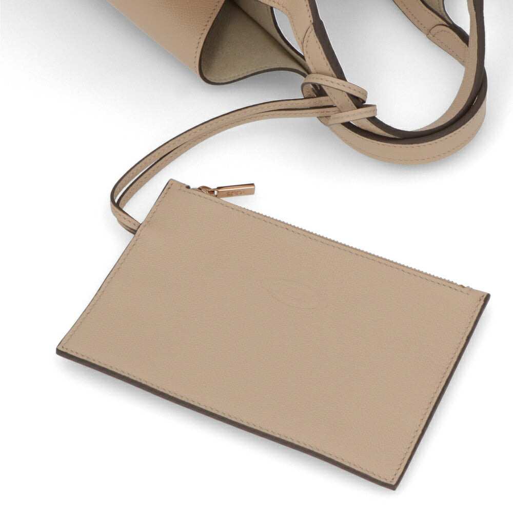 TOD'S ハンドT タイムレス レザー ショッピング ミニ グレー系 ベージュ系 レザー ロゴ ショルダーTタイムレス