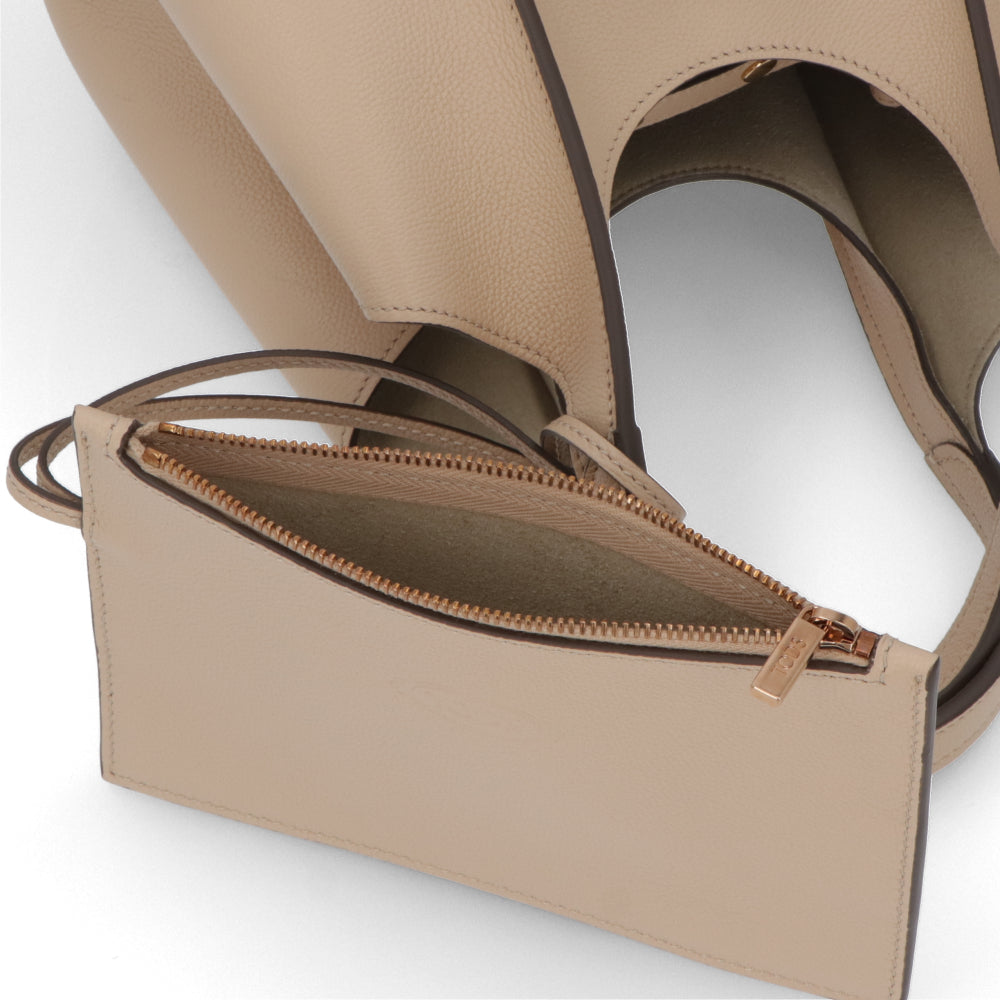 TOD'S トッズ  ハンドT タイムレス レザー ショッピング ミニ グレー系 ベージュ系 レザー ロゴ ショルダーTタイムレス