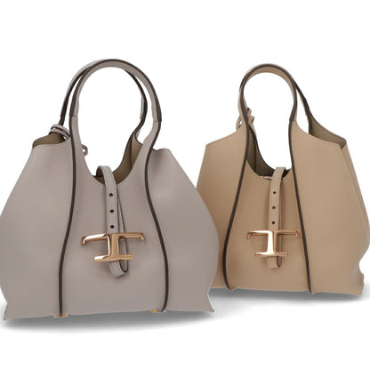 TOD'S ハンドT タイムレス レザー ショッピング ミニ グレー系 ベージュ系 レザー ロゴ ショルダーTタイムレス