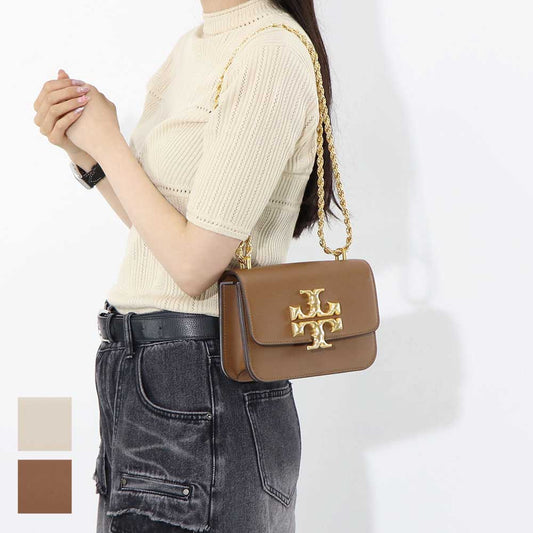 トリー バーチ Tory Burch バッグ ショルダーバッグ レディース エレノア スモールバッグ ブラウン オフホワイト イタリアンレザー ダブルT ゴールド金具 チェーンショルダー 73589 1