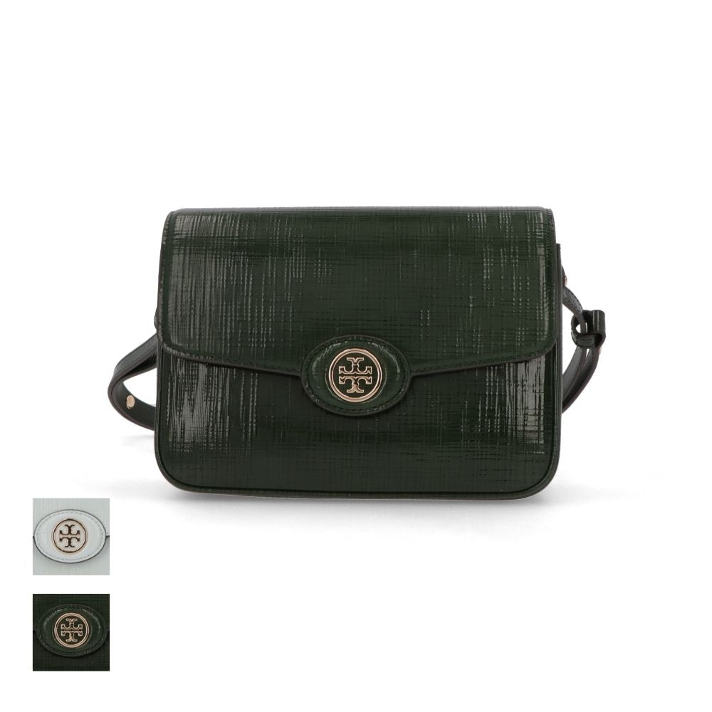 Tory Burch ショルダーバッグ ROBINSON SPAZZOLATO グリーン ライトブルー イエロー エンボスレザー クロスボディバッグ ミニバッグ 154731