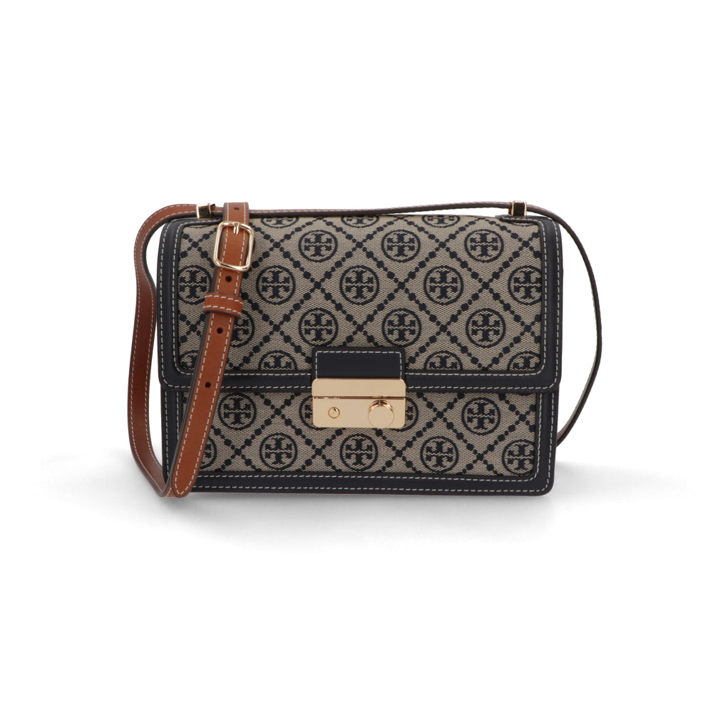 Tory Burch ショルダーバッグ  ネイビー ジャガード クロスボディバッグ Tモノグラム スクエア 158526