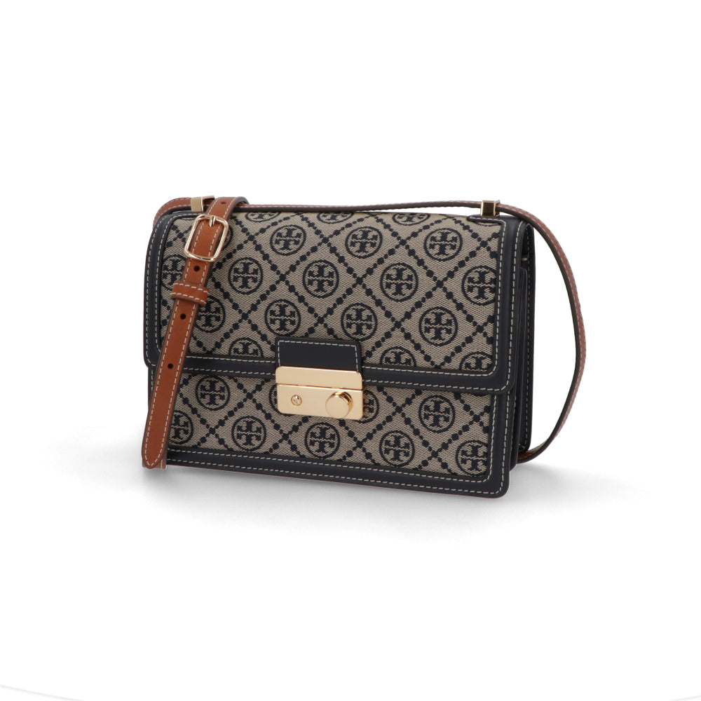 Tory Burch ショルダーバッグ  ネイビー ジャガード クロスボディバッグ Tモノグラム スクエア 158526