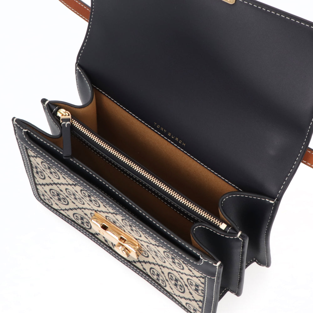 Tory Burch トリーバーチ  ショルダーバッグ  ネイビー ジャガード クロスボディバッグ Tモノグラム スクエア 158526