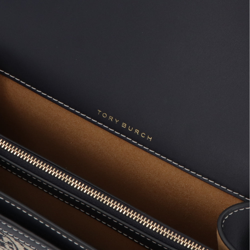 Tory Burch トリーバーチ  ショルダーバッグ  ネイビー ジャガード クロスボディバッグ Tモノグラム スクエア 158526