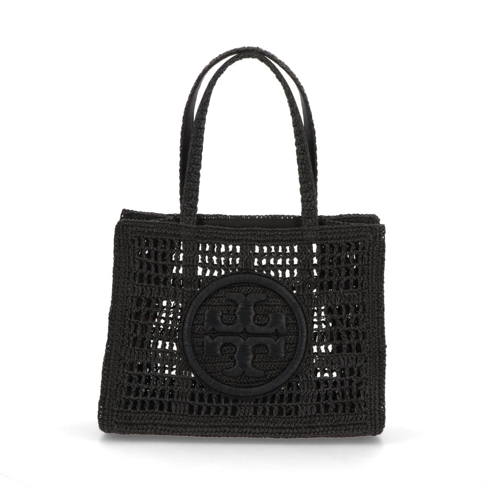Tory Burch トートバッグ エラ ハンドクロシェ スモールトート ブラック ペーパーストローラフィア 158040
