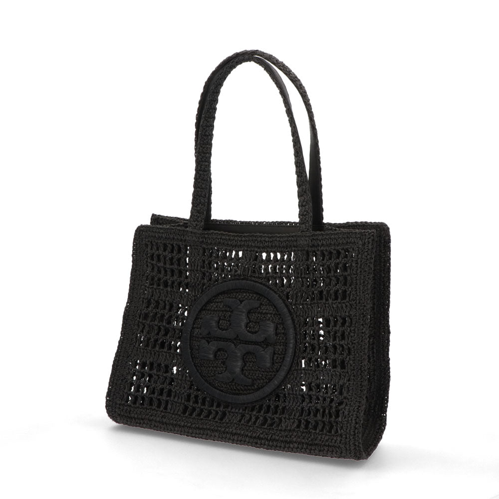 Tory Burch トートバッグ エラ ハンドクロシェ スモールトート ブラック ペーパーストローラフィア 158040