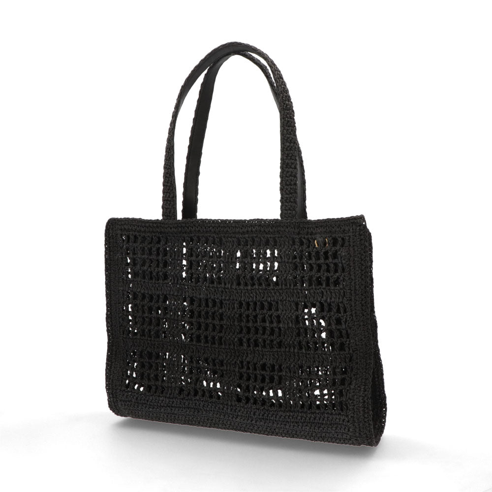 Tory Burch トートバッグ エラ ハンドクロシェ スモールトート ブラック ペーパーストローラフィア 158040