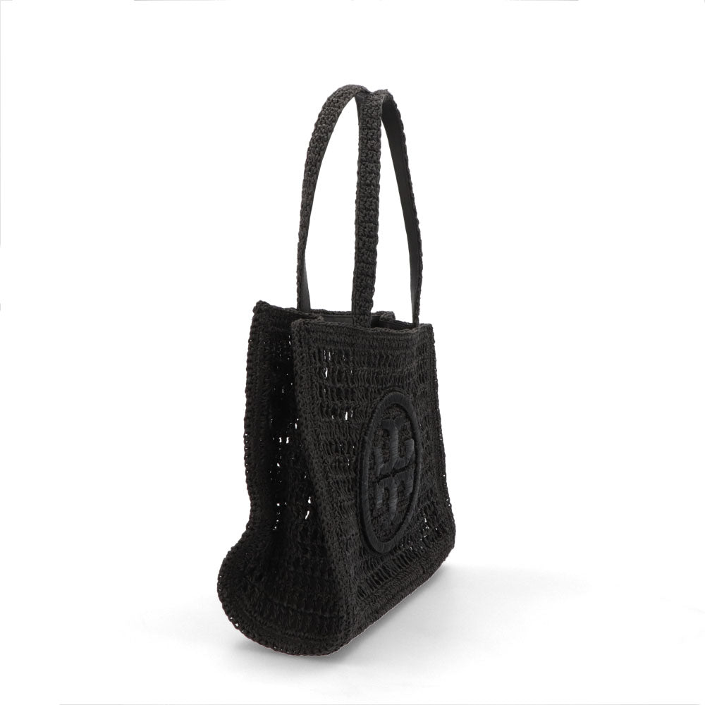 Tory Burch トートバッグ エラ ハンドクロシェ スモールトート ブラック ペーパーストローラフィア 158040
