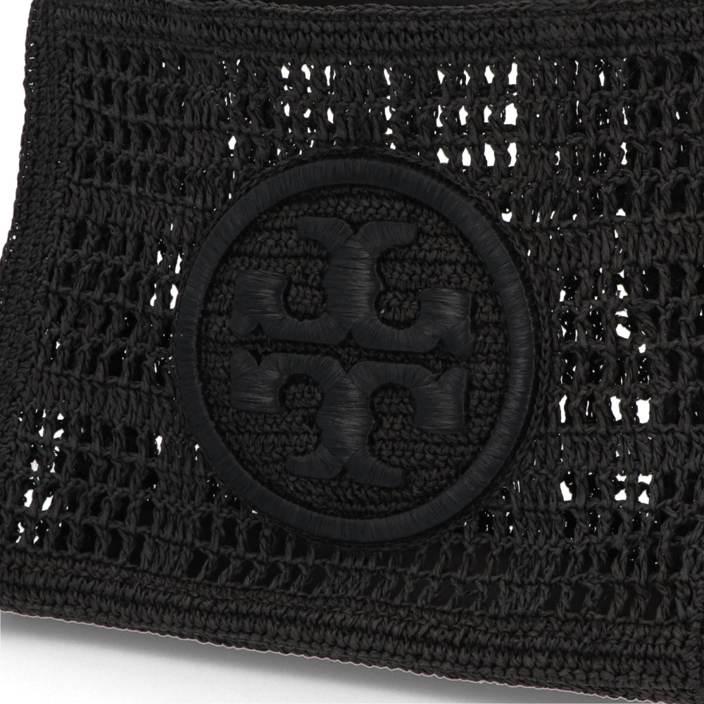 Tory Burch トートバッグ エラ ハンドクロシェ スモールトート ブラック ペーパーストローラフィア 158040