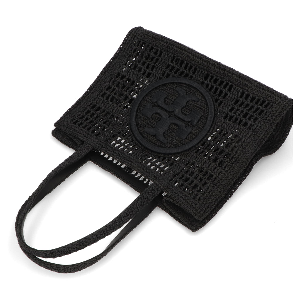 Tory Burch トートバッグ エラ ハンドクロシェ スモールトート ブラック ペーパーストローラフィア 158040
