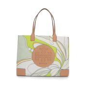 Tory Burch トートバッグ ELLA PRINTED TOTE グリーン×ホワイト系 ポリエステル ダブルT フラワープリント 88237